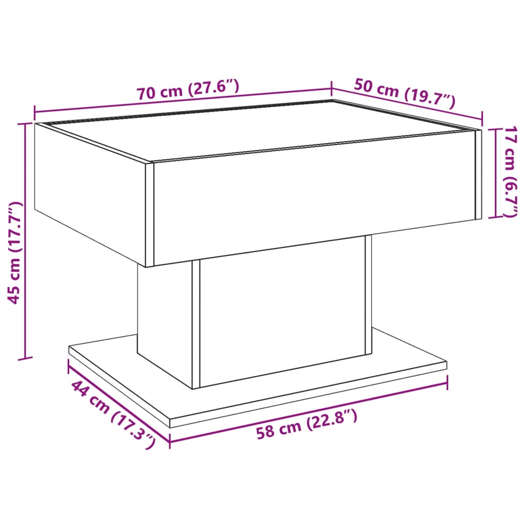 LED Coffee Table in Sonoma Oak 70 x 50 x 45 cm Particleboard