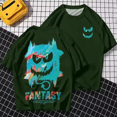 Spring Men's T-shirt Short Sleeve Cartoon Graffiti Print Male Female Alphabet