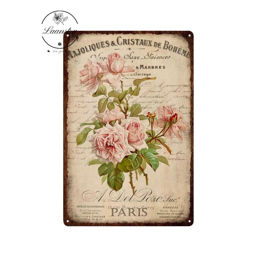 Vintage Flowers Rose Picture Metal Plaque Tin Signs Plate Wall Decor Art Iron Posters Man Cave Bar Club Garden Decoration Poster