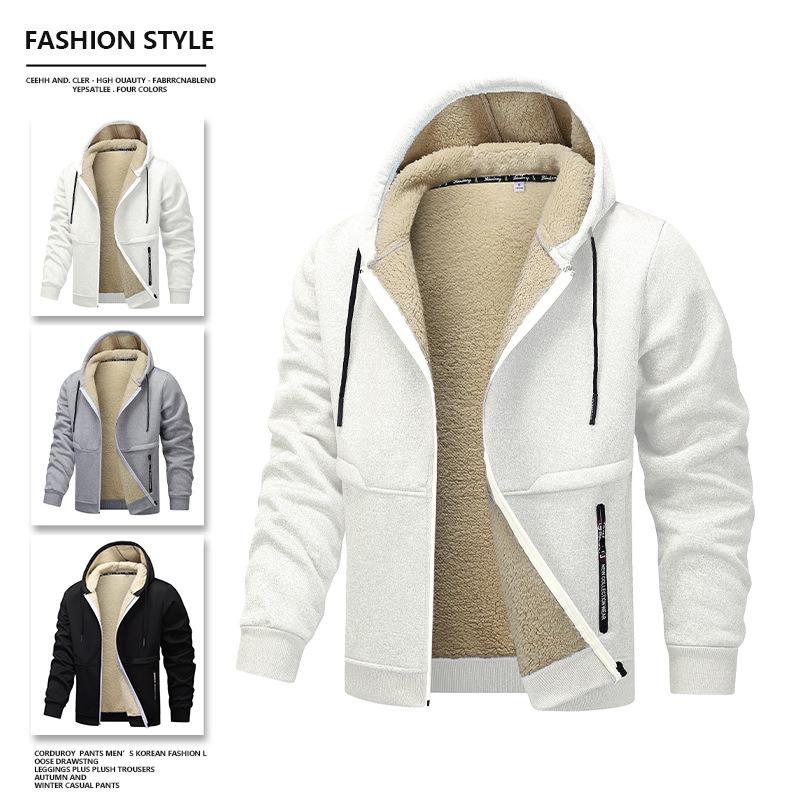 Men's Lamb Wool Hoodie Cardigan - Cross-Season, Thick, Casual, European Fit