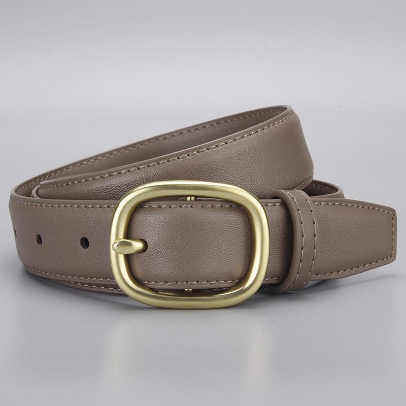 Womens Genuine Leather Belt With Gold-Tone Pin Buckle Slim Fit Jeans Trousers Stylish Casual Accessory