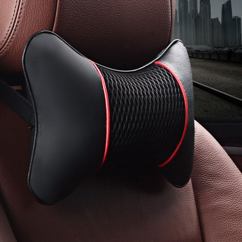 2Pcs Car PU Leather Knitted Pillows Headrest Neck Rest Cushion Support Seat Accessories Auto Safety Pillow Universal Decoration