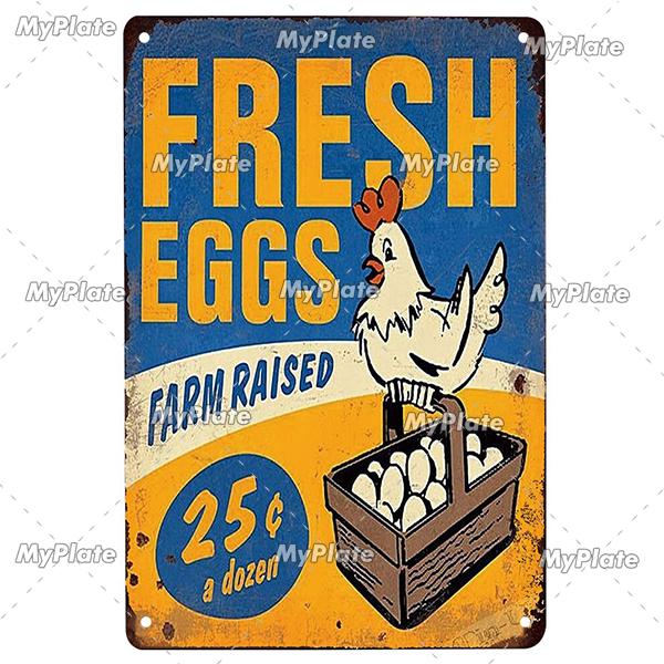 MyPlate Fresh Egg Metal Sign Vintage Plaque Tin Sign Home Decor Bar Sign Coop Ckicks Art Poster Outdoor Decor