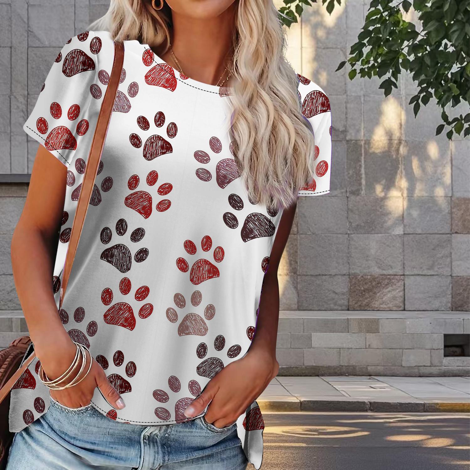 

Женская летняя футболка с принтом собачьих когтей в стиле ретро, футболки с коротким рукавом, повседневные топы с принтом 8XL красный