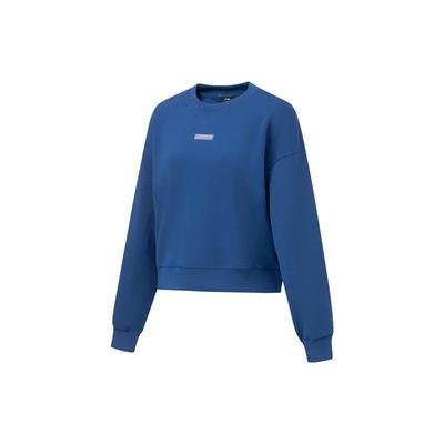 Li Ning Fitness Series Reflective Three-Dimensional Solid Color Loose Pullover Sweatshirt Women Sweatshirt New-Denim-Blue AWDT128-3