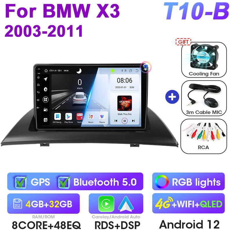 Für BMW X3 E83 2003 - 2011 2 Din Android 12 Autoradio GPS Navigation 4G WIFI Carplay Auto intelligente Systeme Smart Autoradio