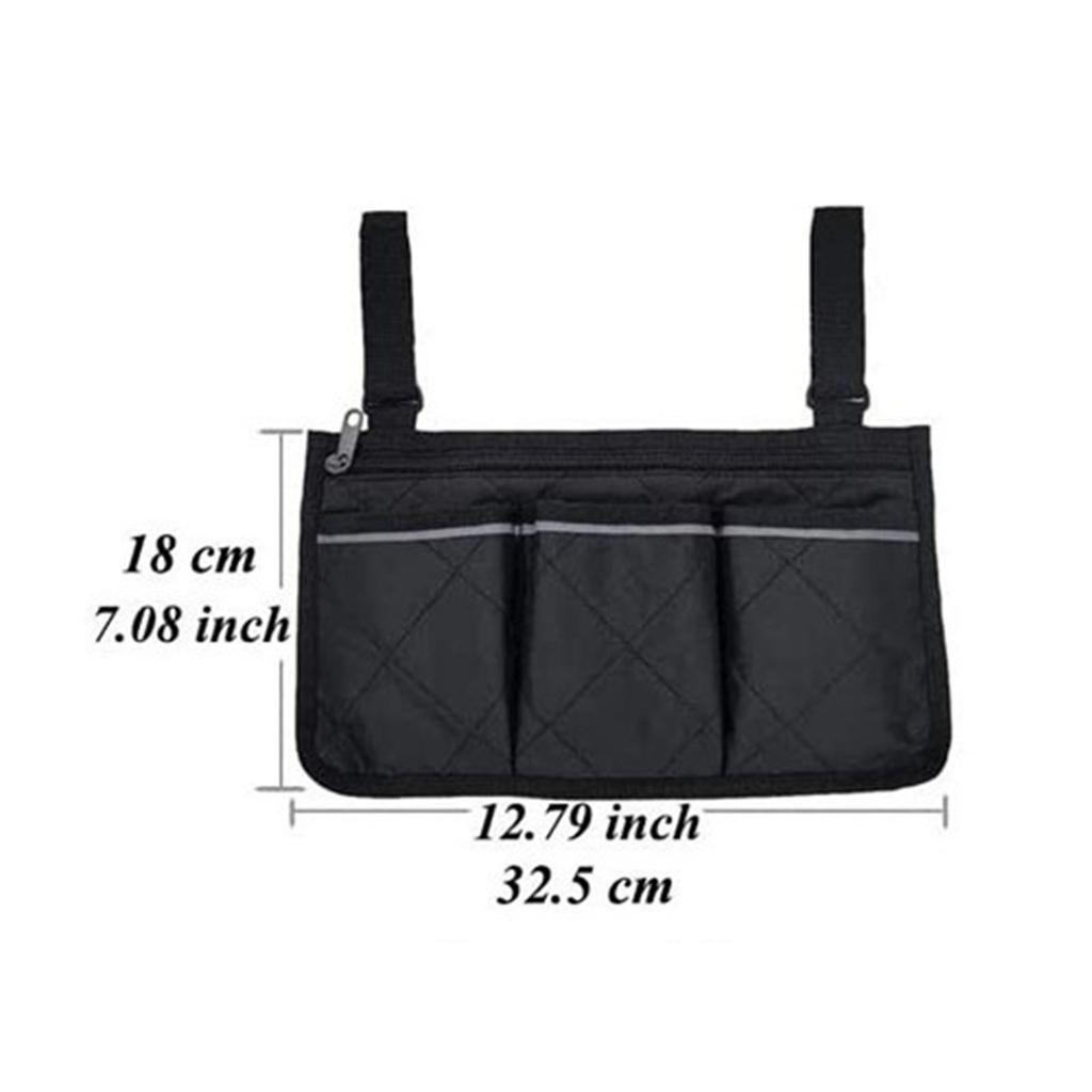Armrest Storage Bag, Wheelchair Side Organizer with Cup Holder and Reflective Strip