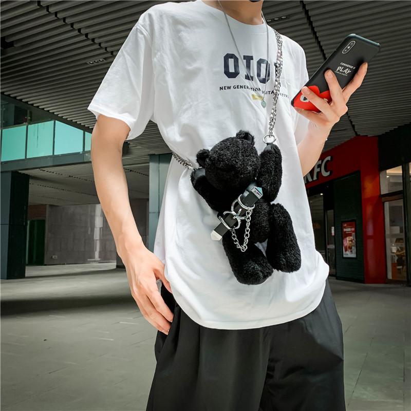 Trendy Personality Doll Plush Bag, Cartoon Bear Bag, Women's Trendy Cool Street Chain, One Shoulder Messenger Bag.