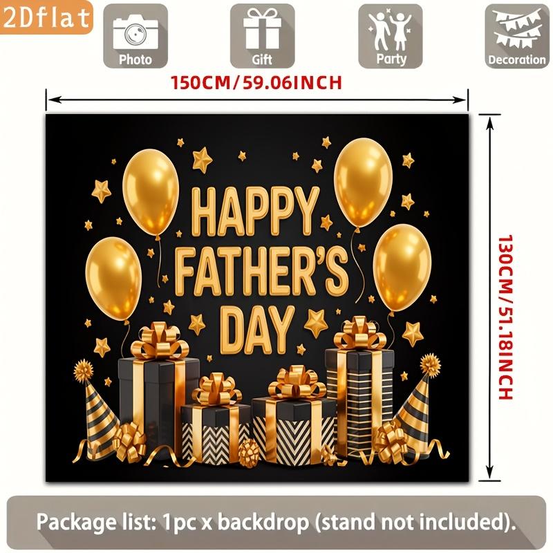Two-dimensional Flat Banner 1 Piece Party Banner Poster - Happy Father's Day Black and Gold Balloons Gift Box Starszyc