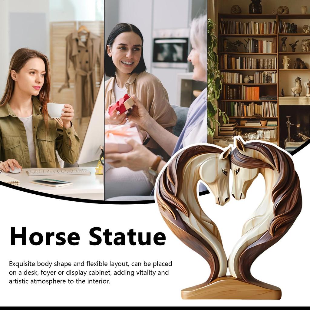 Horse Sculpture 2D wooden horse statue Snuggle Pose Animal Ornament Tabletop Display for Workplace Home Nursery Shelf