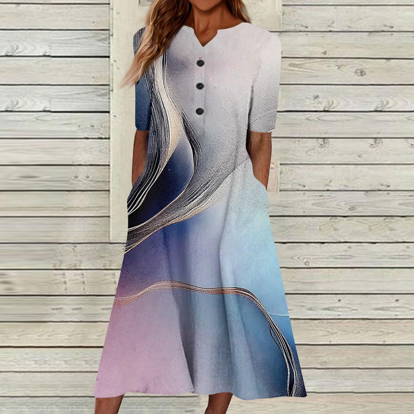 

Женский летний повседневный цветочный (Градиент) Платье с коротким рукавом с принтом XL