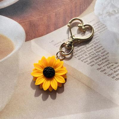 Kreative Sonnenblumen Liebesherz Schlüsselanhänger Schlüsselring für Frauen Geschenk für beste Freundin Niedlicher Gänseblümchen Pflanzenanhänger Tasche Box Auto Halter Schmuck