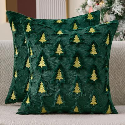 Green Christmas Tree Decorative Pillow Covers Holiday Cushion Cover 45x45CM Faux Fur Plush Pillowcase for Sofa Home