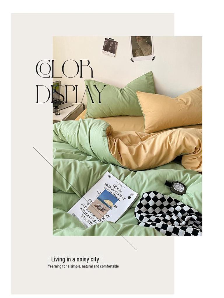 Japanese Solid Color Bed Set - Skin-Friendly, Breathable Sheets and Quilt Cover for Dormitories