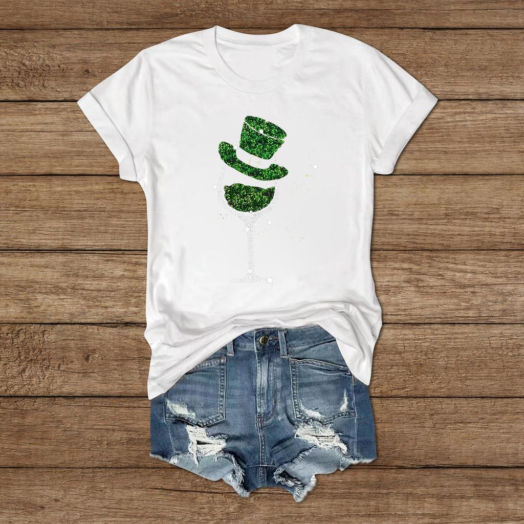 St. Patrick - Women's Casual Round Neck Short Sleeved Printed T-shirt Large Top