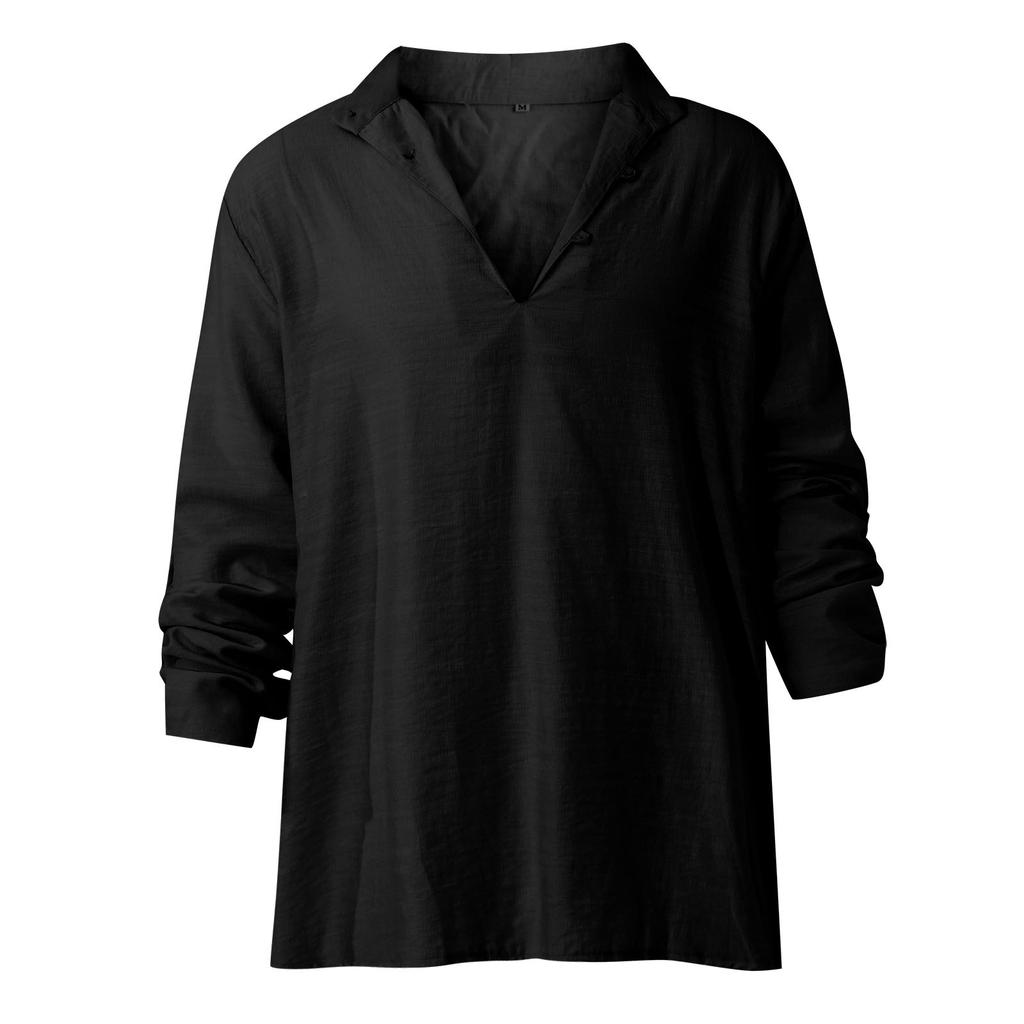 Designer Spring Summer Men's Casual Cotton Linen Color Long Sleeve Shirts Loose Stand Collar Shirts