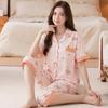 Sweet Floral Pajamas Women's Summer Imitation Cotton Short-sleeved Cropped Pants New High-end Middle-aged Women's Loungewear