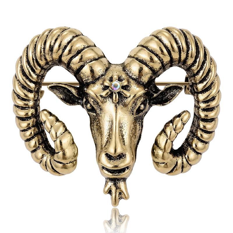1Pc Vintage Metal Goat Head Brooch Classic Design Unisex Animal Lapel Pin for Holiday Wear Souvenir Gift Accessory