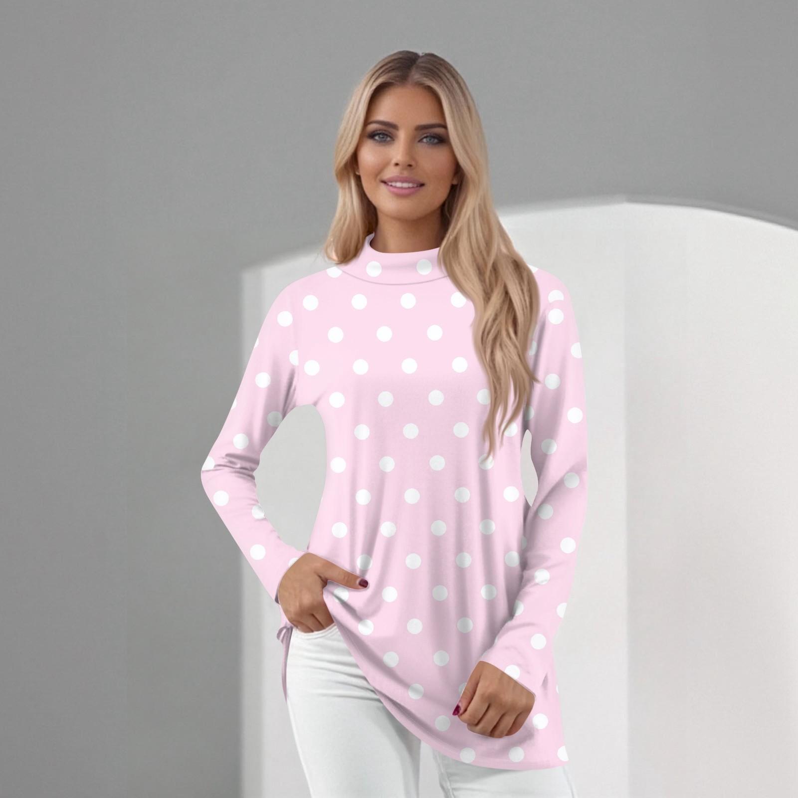Women s Daily Casual Long Sleeve Mid Collar Top L розовый