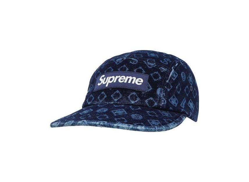Supreme Flocked Denim Camp Cap Blue One-Size