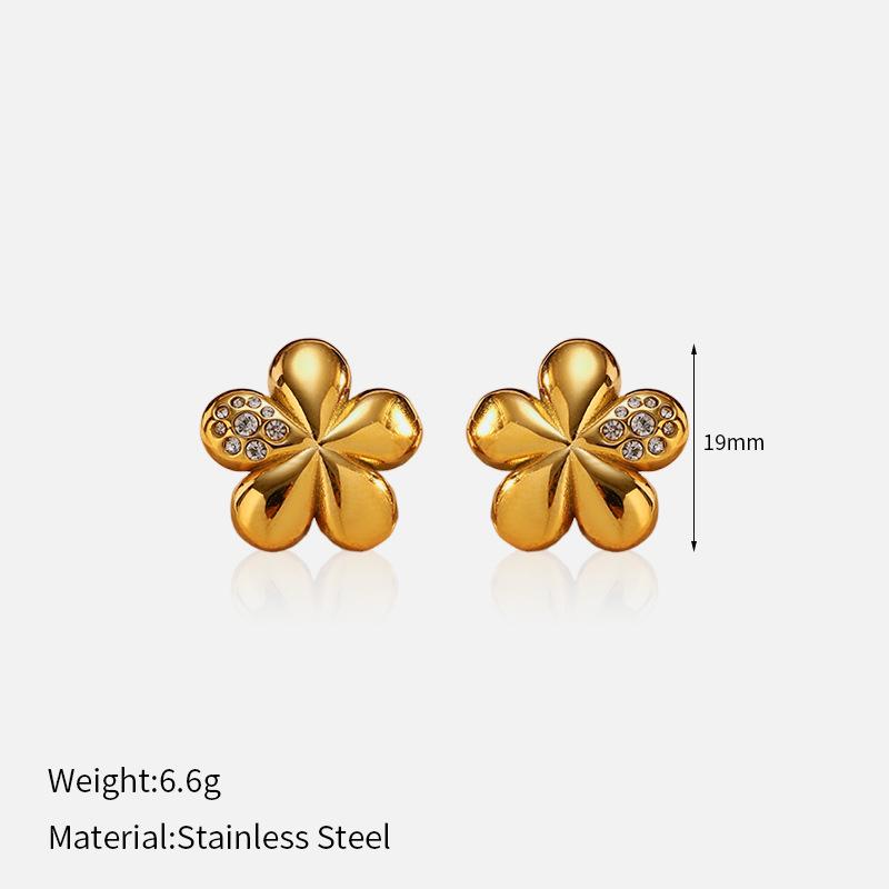 Chenhe stainless steel jewelry women's light luxury high-end gold earrings European and American niche do not fade titanium steel studs