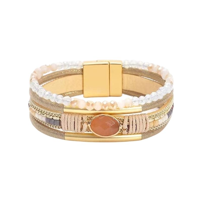 Stapelbare Kristalle Perlen Herz Lederarmband für Frauen Bohemian Handgemacht Verstellbares Armband Westliches Geschenk