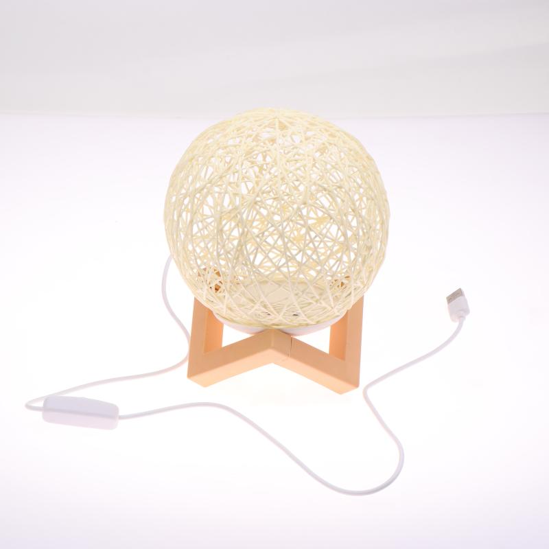 1 Set Rattan Kugel Tischleuchte USB-Stecker Helligkeit Einstellbar Nachtlicht Geschenk Holzständer Nachttisch Dekoration Nachtlicht Für Schlafzimmer