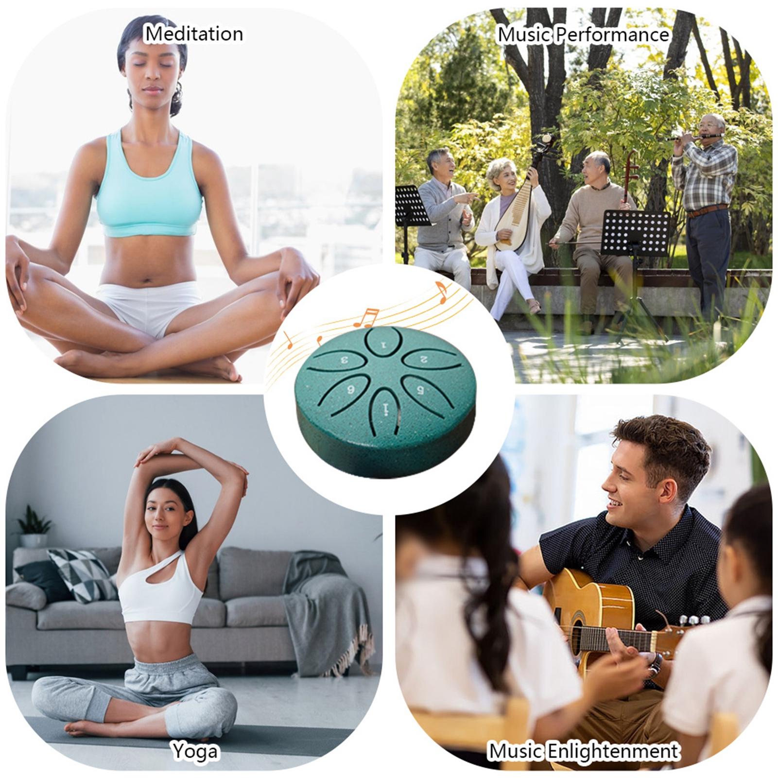 

Стальной язычковый барабан 3 дюйма 6 нот ударный инструмент Balmy Drum с барабанными палочками для медитации йоги для начинающих зелёный