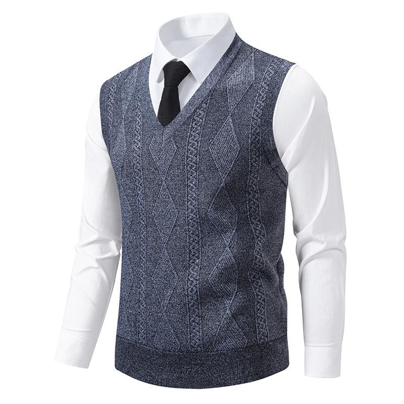 Men's Slim Fit Velvet-Thickened Knit Vest for Autumn/Winter