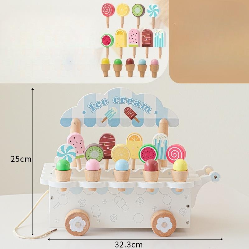 Wooden simulation ice cream cone ice cream small cart children's play toy