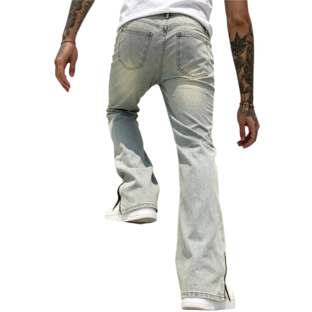Europese en Amerikaanse wijde broeken rechte straat hoge straat zomer herfst wind lange oude gescheurde jeans heren