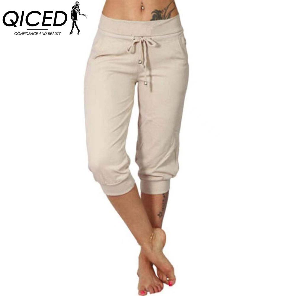 QICED 10barevné dámské módní ležérní jednobarevné kalhoty a capri s potiskem