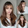 Braune Highlight-Synthetik-Perücke, lange, gerade, geschichtete Perücken mit Pony, Ombre, Schokoladenbraun, Cosplay-Party-Haar-Perücken, hitzebeständig