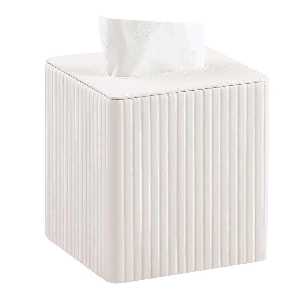 Square Striped Leather Tissue Box | Minimalist Luxury Napkin Holder | Hotel Restaurant Tissue Dispenser Bedroom & Home
