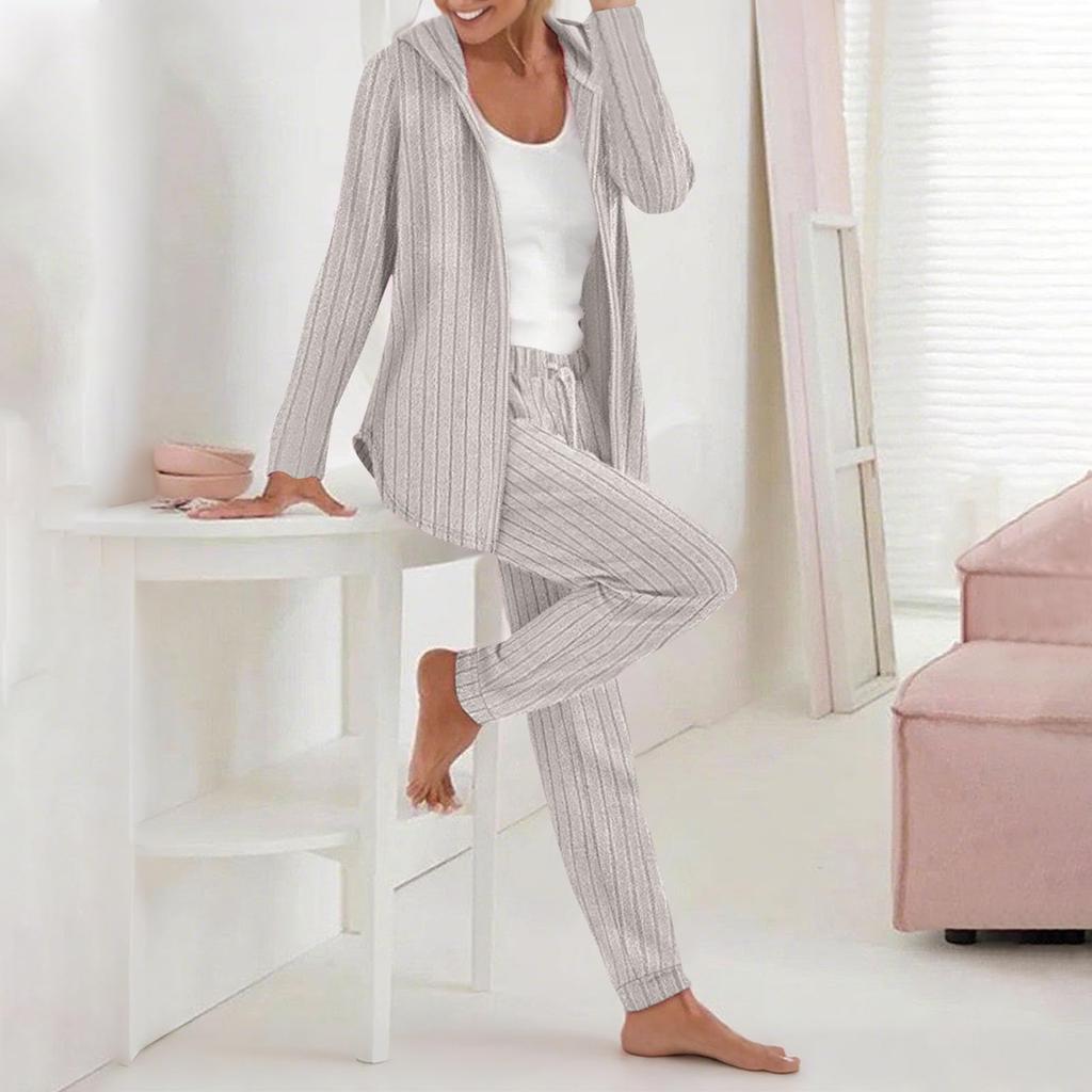 Womens Ribbed Knit Sets 2 Piece Outfits Long Sleeve Zip Tracksuit