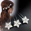 5Pcs Fashion Bridal U-shaped Rhinestone Pearl Flower Hairpin Metal Hair Barrette Rhinestone Hair Clip Crystal Flower Hair Fork