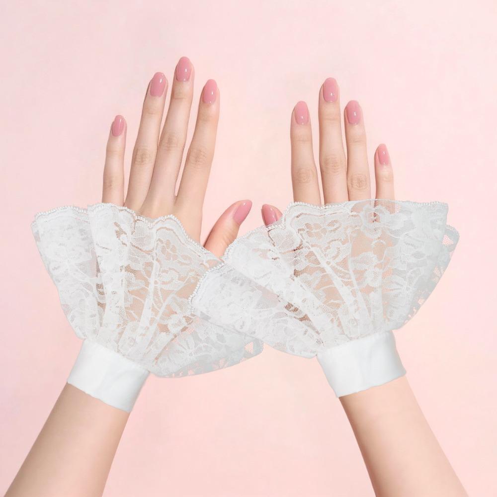 White Neckband Lolita Lace Cuffs Lace Ruffled Wrist Sleeves Fashion Fake Sleeves  Daily Accessory