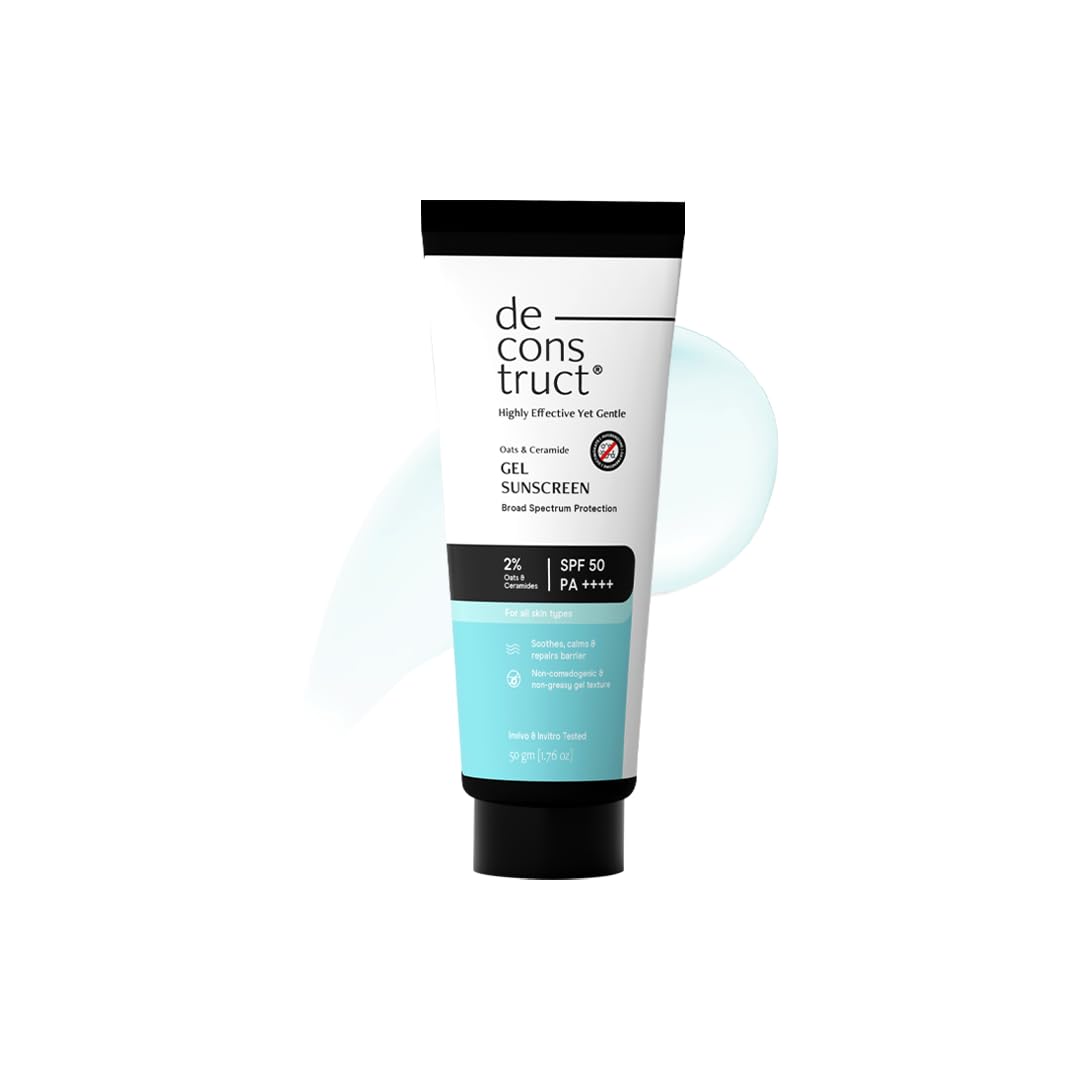 

Deconstruct Oats & Ceramide Gel Sunscreen SPF 50 PA++++ |In Vivo| Barrier Repair for Sensitive & Oily skin | Soothes, Calms Skin | New Gen UV Fil