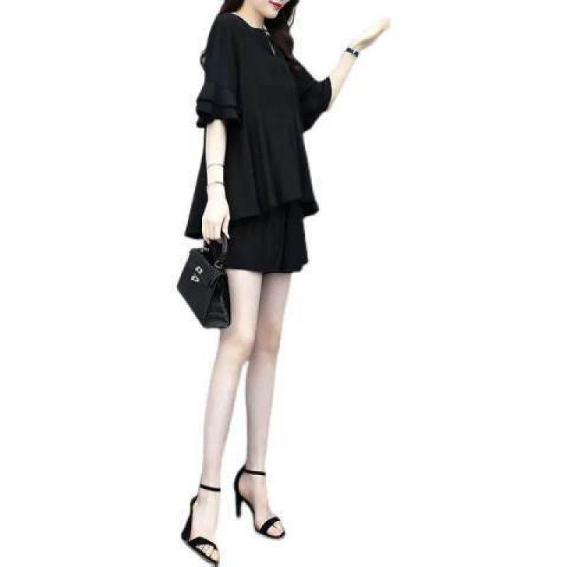 Fat Fashion Suit, Summer Style, Age-reducing, Plus-size Women's Clothing To Cover Belly, Slimming, Casual Two-piece Set