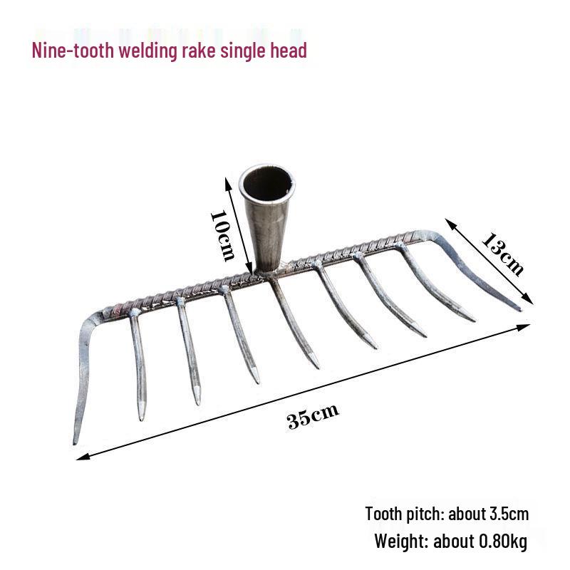 Old-Fashioned Fine-Toothed Stone and Clamming Rake Set for Raking Grass, Leaves, and Leveling Soil