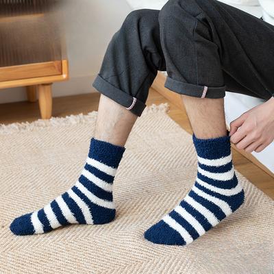 Men Winter Thickened Stripe Simple Not To Drop Hair In The Tube Floor Sleep Socks