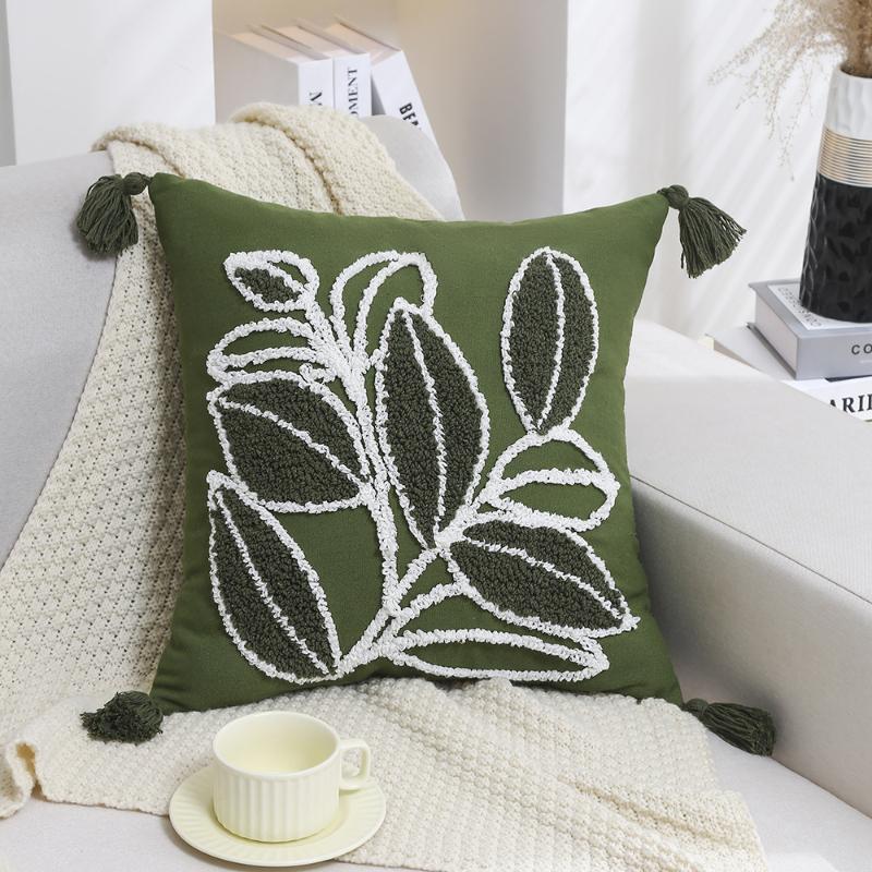 Housse de coussin bohème Broderie géométrique à franges 45x45cm Taie d'oreiller Salon Canapé Décoration de maison