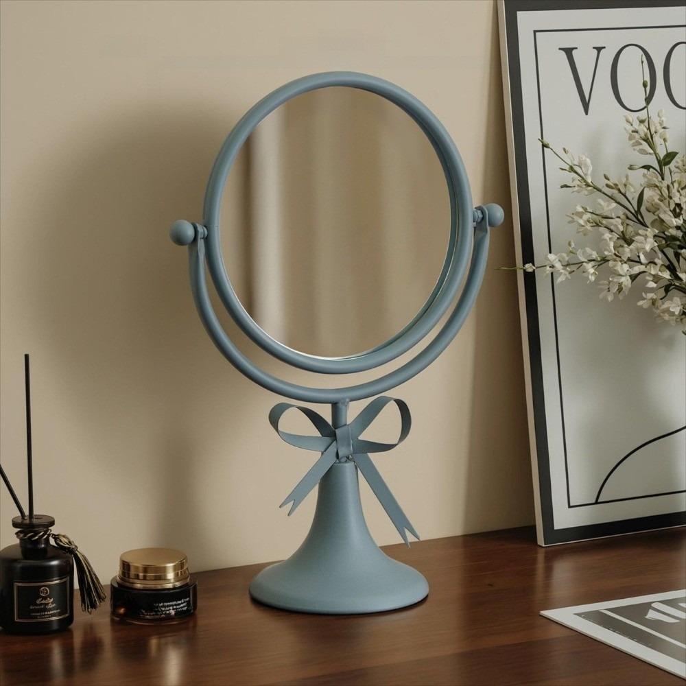 

Oval Makeup Mirror Light Luxury Desktop Stand Mirror Iron Art Bow Vanity Mirror Student Dormitory