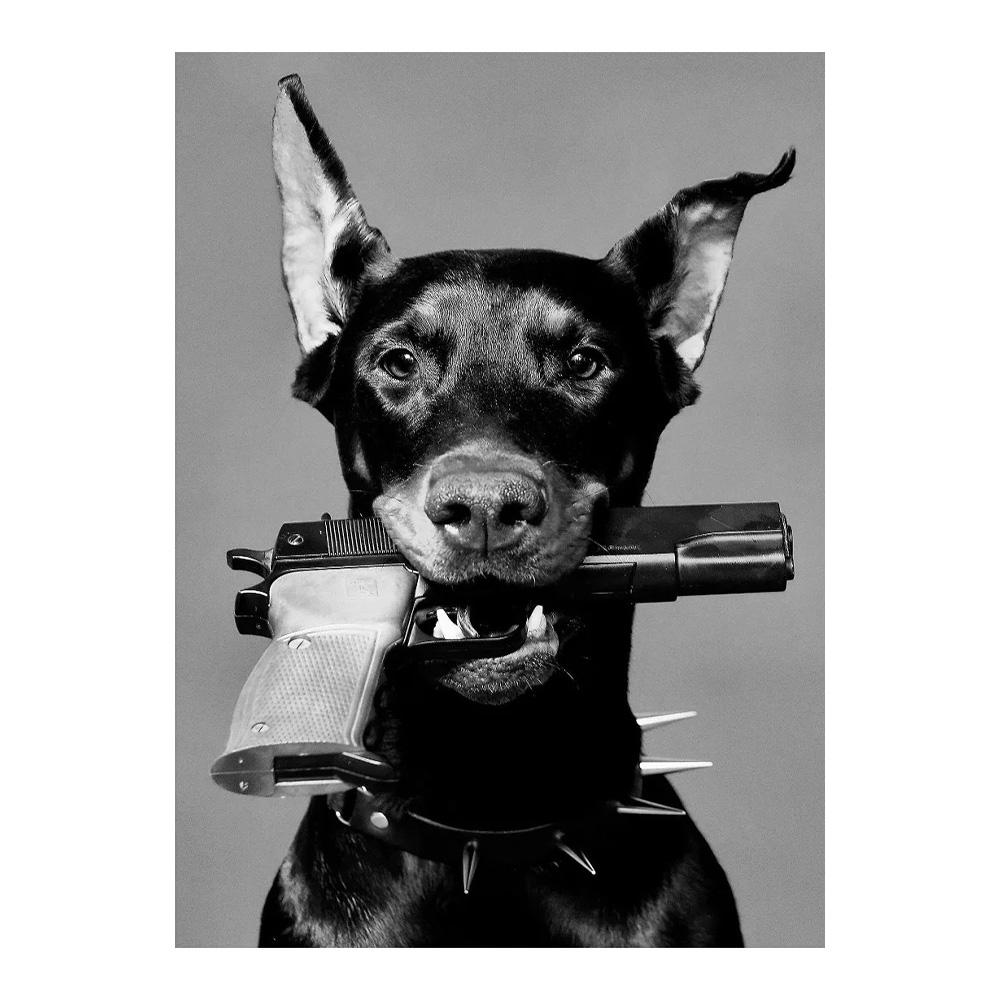 Modern Black White Fashion Women Doberman Spaniel Champagne Luxury Poster Canvas Paintings Wall Art Pictures Home Decor