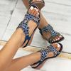 Zářivé pohodlí | Dámské klínkové sandály s kamínky v bohémském stylu, platformový podpatek s otevřenou špičkou a elastickým páskem, plážové sandály