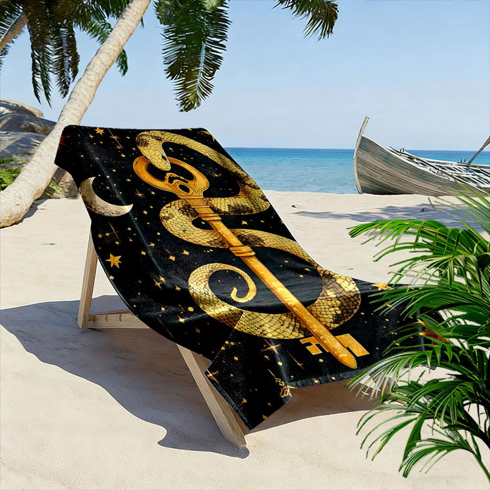 Golden Serpent Key Enchantment Print Beach Towel, Quick Drying, Suitable for Travel, Outdoor Sports, Jogging, the Beach and Swimming, Gift