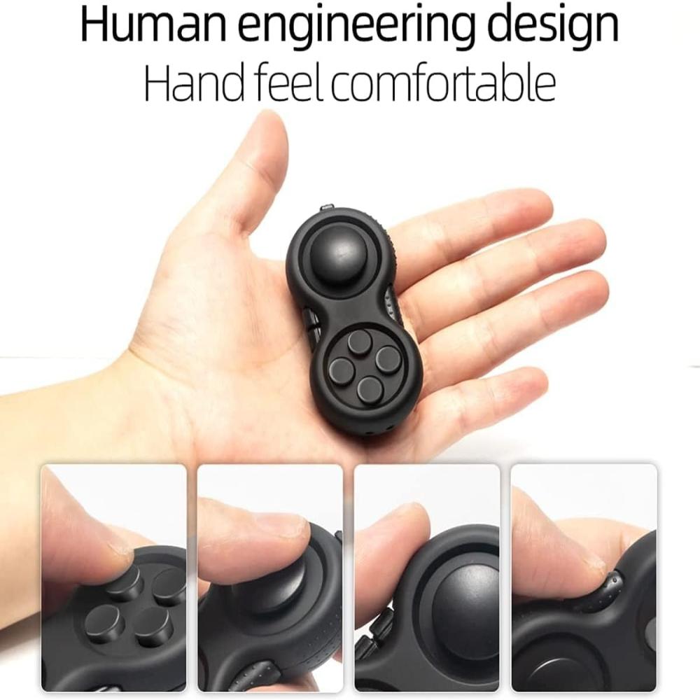 8-in-1 Fidget Controller Toy for Stress - Silent Multi-Functional Game Pad for Kids & Adults - Ergonomic Silicone Design with Case (Black)