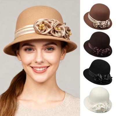 Fischerhut Damen Winter Glockenhut Einfarbig Kunstperlen Blumendekoration Bucket Hat Outdoor-Aktivitäten Reise Alltagskleidung