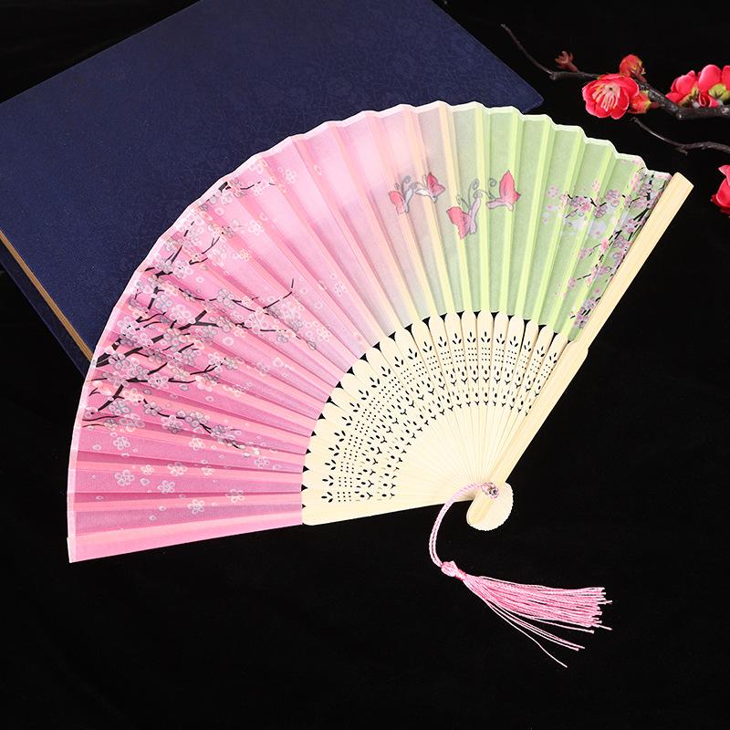 1Pc Folding Fan Bamboo Ancient Fan Handmade Chinese Traditional Decorative Craft Fan for Home Decor
