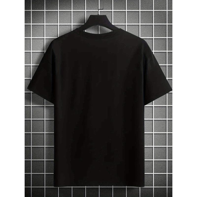 European sizes Men'S Casual Crew Neck T-Shirt with Black Cat Print,Slight Stretch, Regular Fit, Summer Light Top